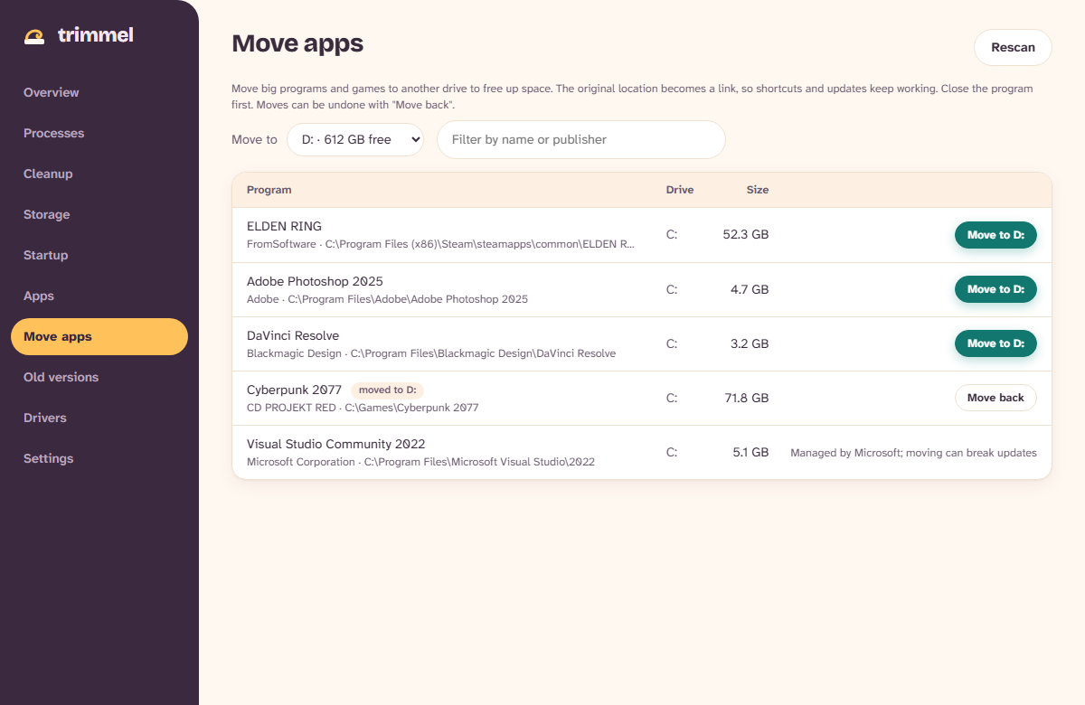Move apps screen