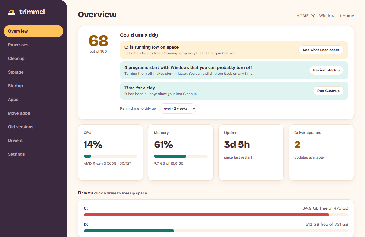 Overview screen